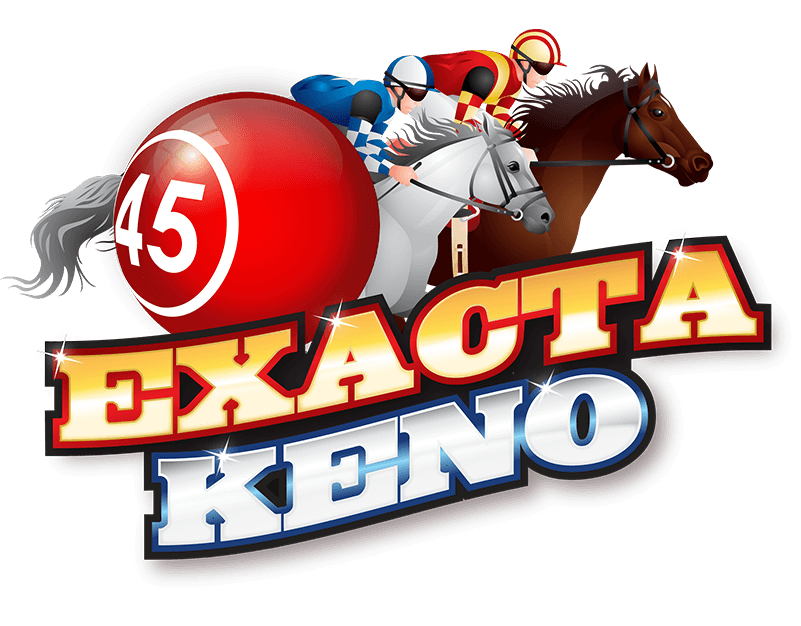"Exacta Keno" with images of #45 Ball and two race horses with jockeys